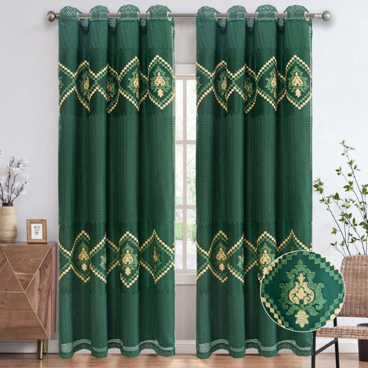 Carmen Embroidered Grommet Window Curtain Panel, Hunter Green, 54x84 Inches